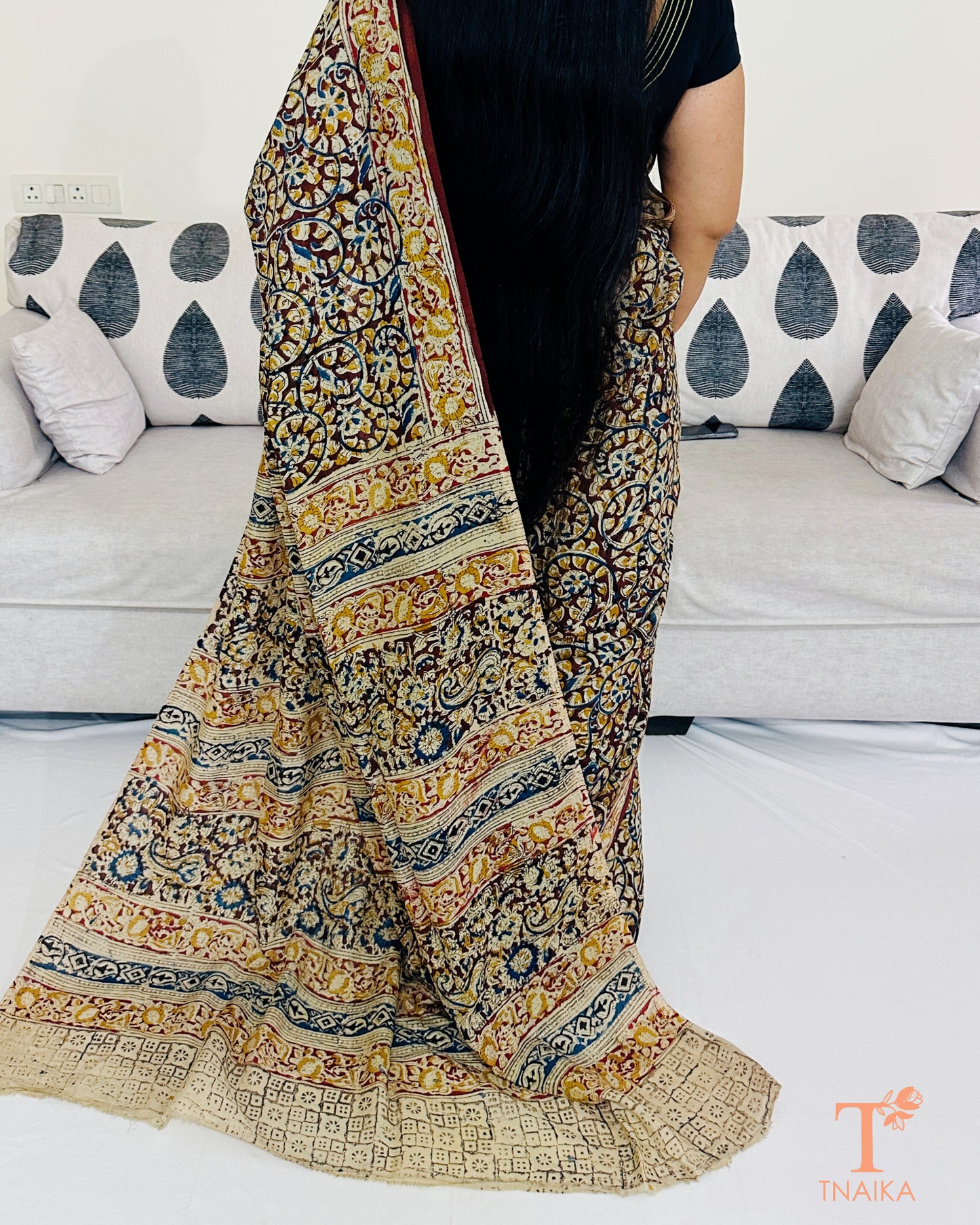 Chennur silk Kalamkari saree with traditional handblock print and running blouse