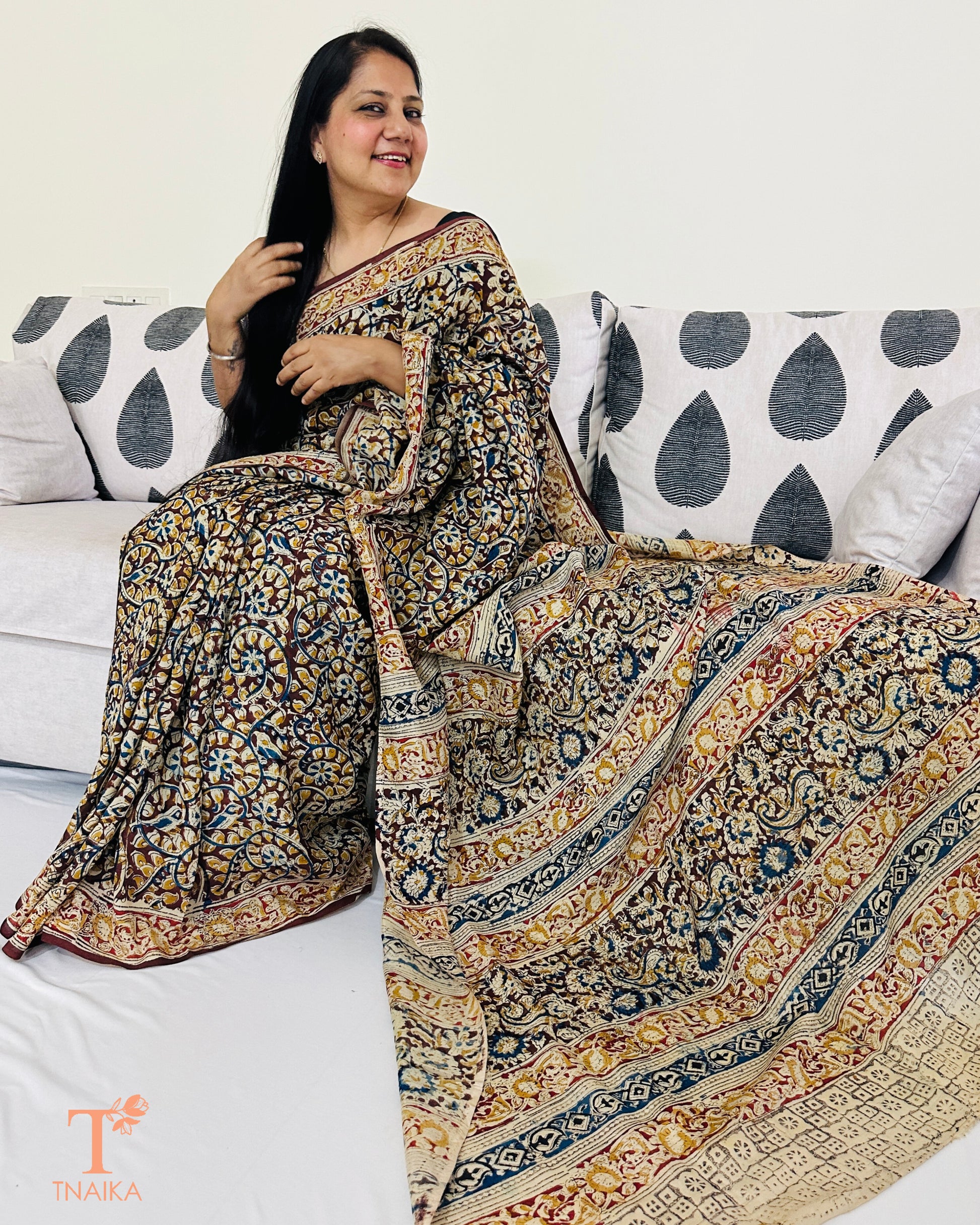 Chennur silk Kalamkari saree showcasing intricate body patterns