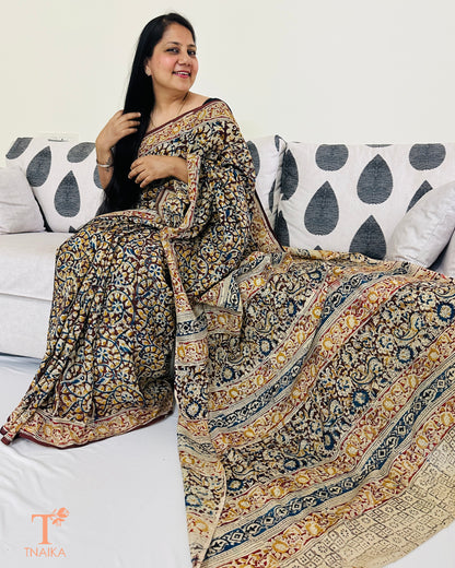 Chennur silk Kalamkari saree showcasing intricate body patterns