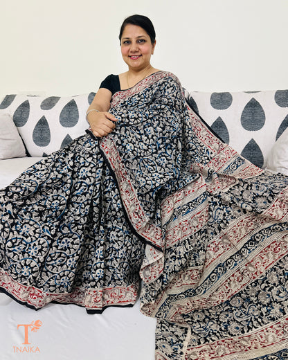Chennur silk Kalamkari saree with traditional handblock print and running blouse