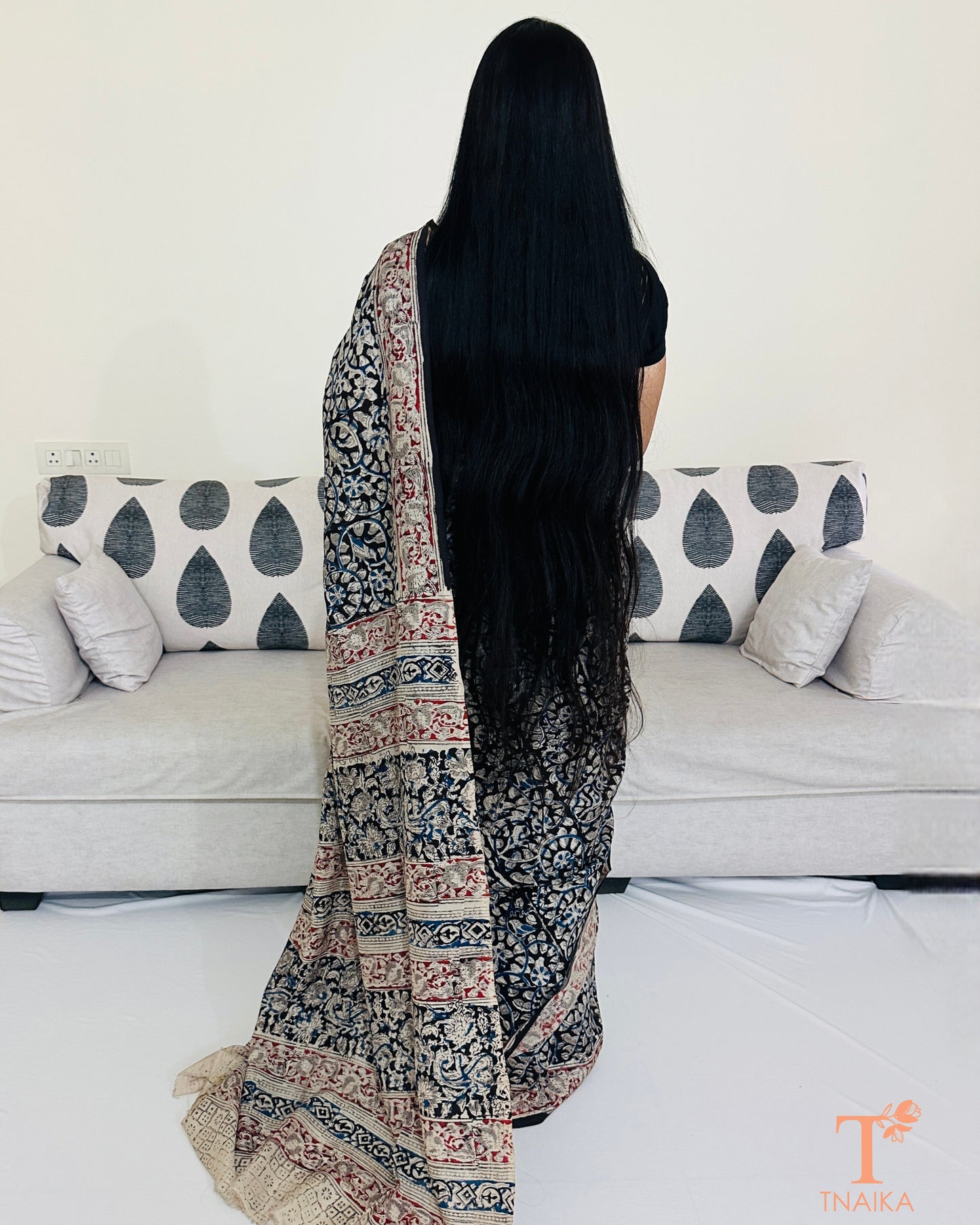 Pallu detail of Chennur silk Kalamkari saree with heritage patterns