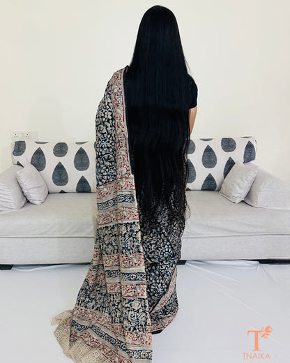 Pallu detail of Chennur silk Kalamkari saree with heritage patterns