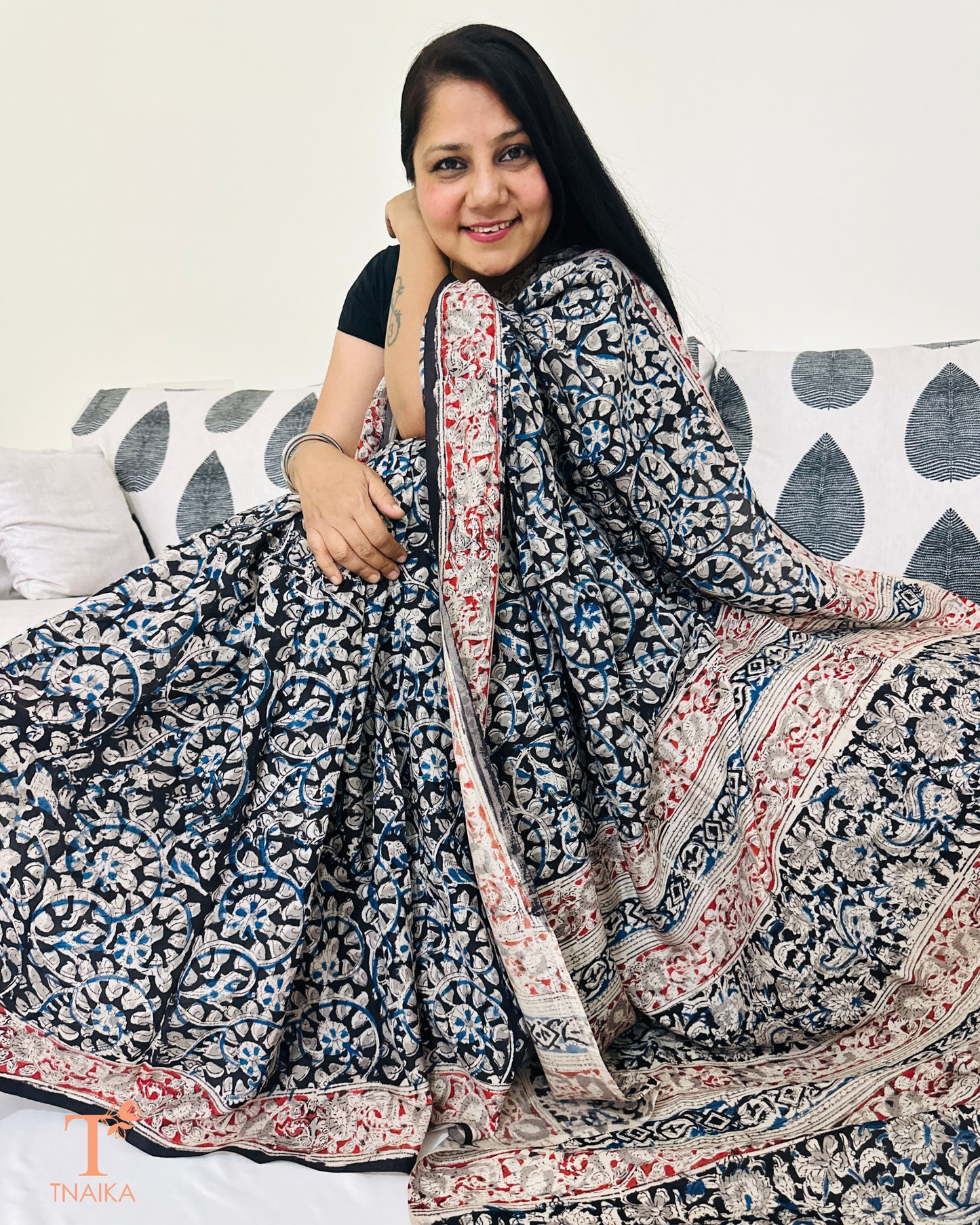 Close-up view of Kalamkari handblock print on Chennur silk saree