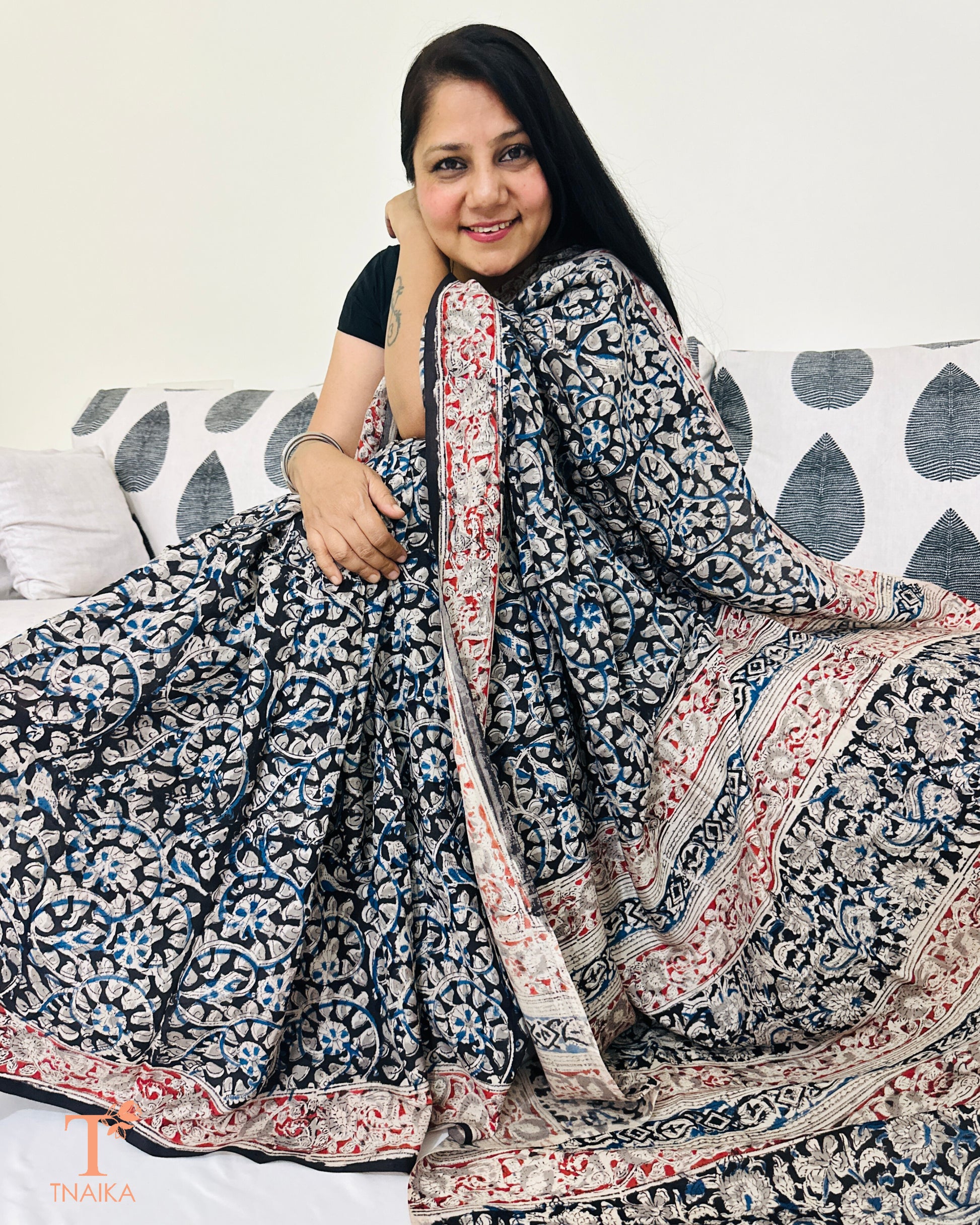 Close-up view of Kalamkari handblock print on Chennur silk saree