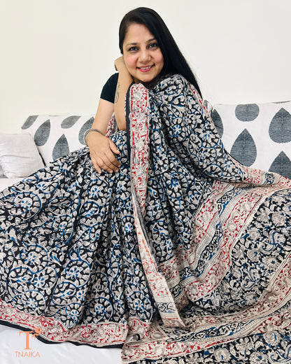 Close-up view of Kalamkari handblock print on Chennur silk saree