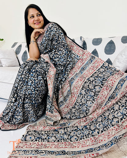 Chennur silk Kalamkari saree showcasing intricate body patterns