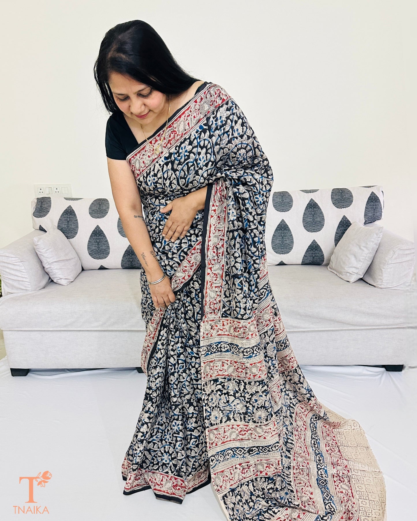 Traditional Chennur silk Kalamkari saree styled for festive wear
