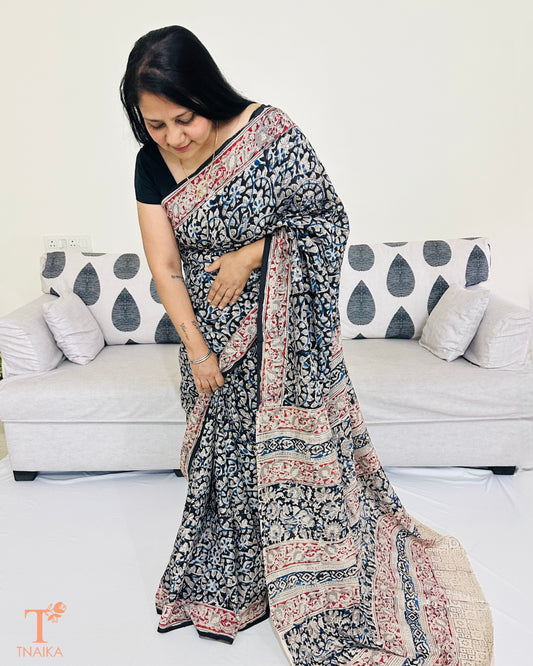 Traditional Chennur silk Kalamkari saree styled for festive wear