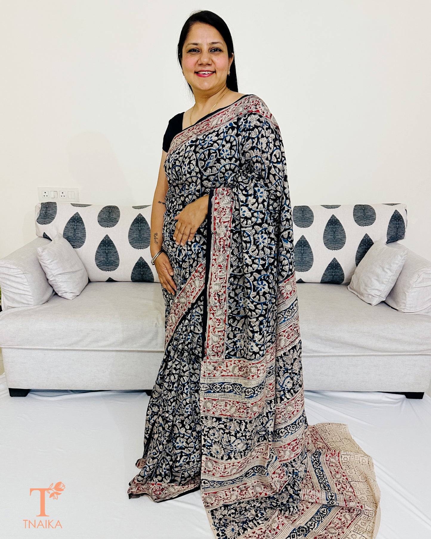 Handblock printed Chennur silk Kalamkari saree with detailed motifs