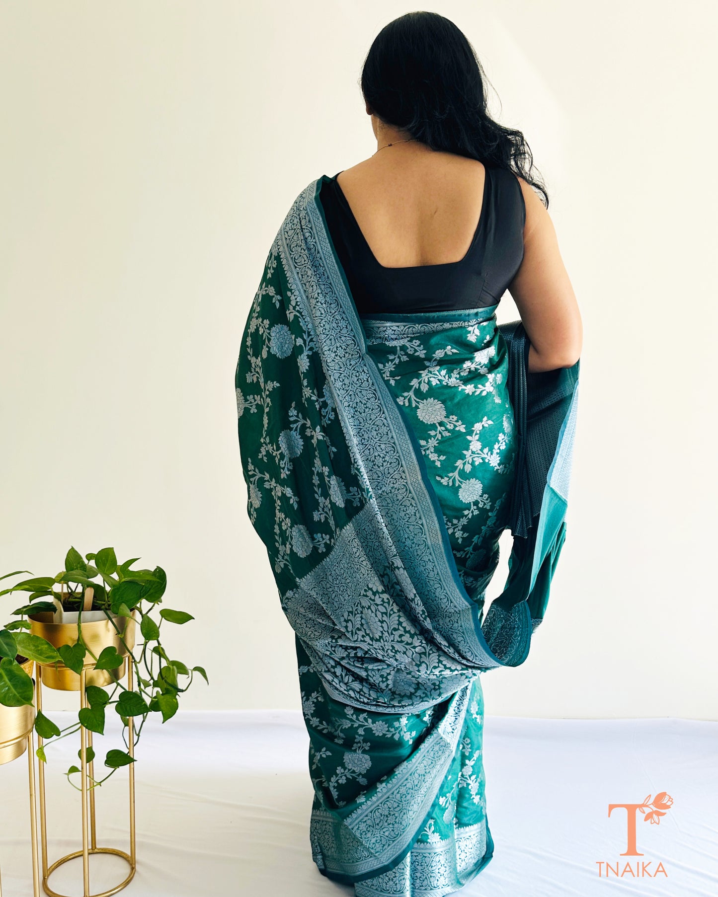 Banarasi silk saree with silver zari floral weave