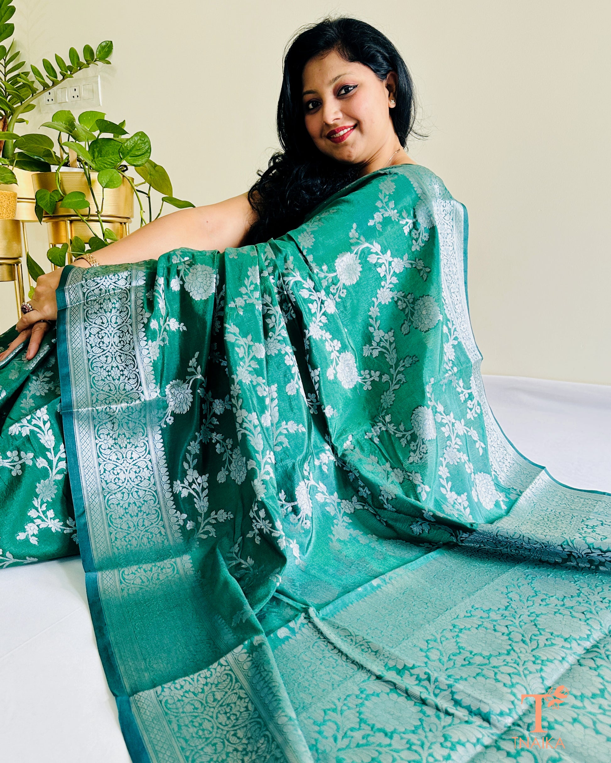 Traditional Neemzari Banarasi silk saree styled for festive wear