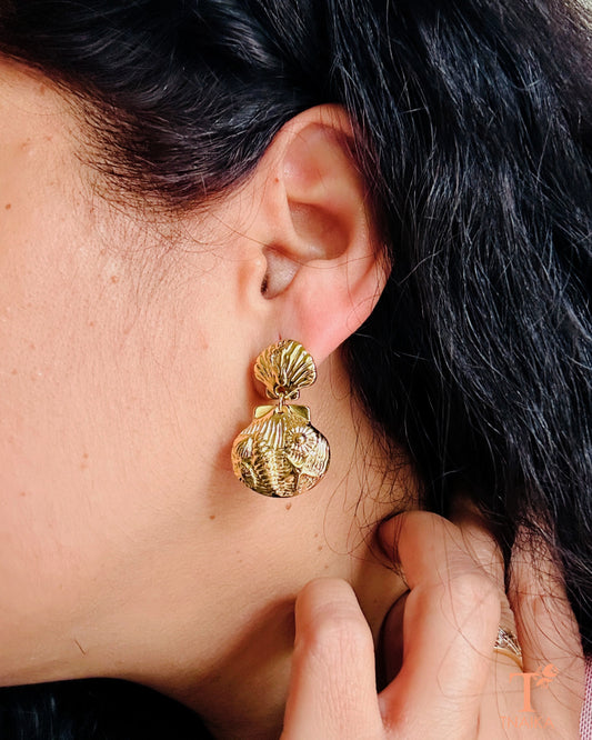 Anti tarnish gold finish textured drop earrings