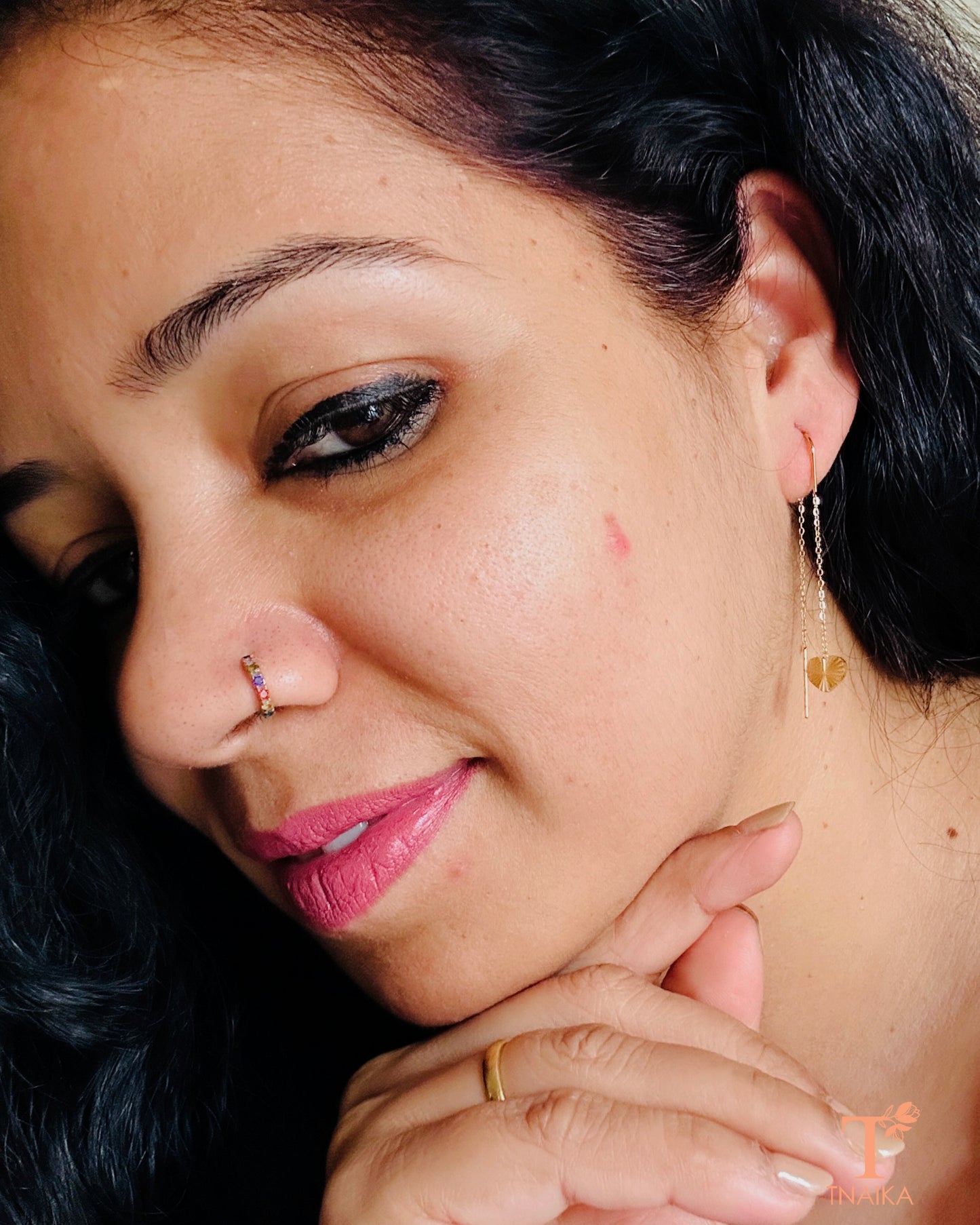 Anti tarnish threader earrings with heart drop design