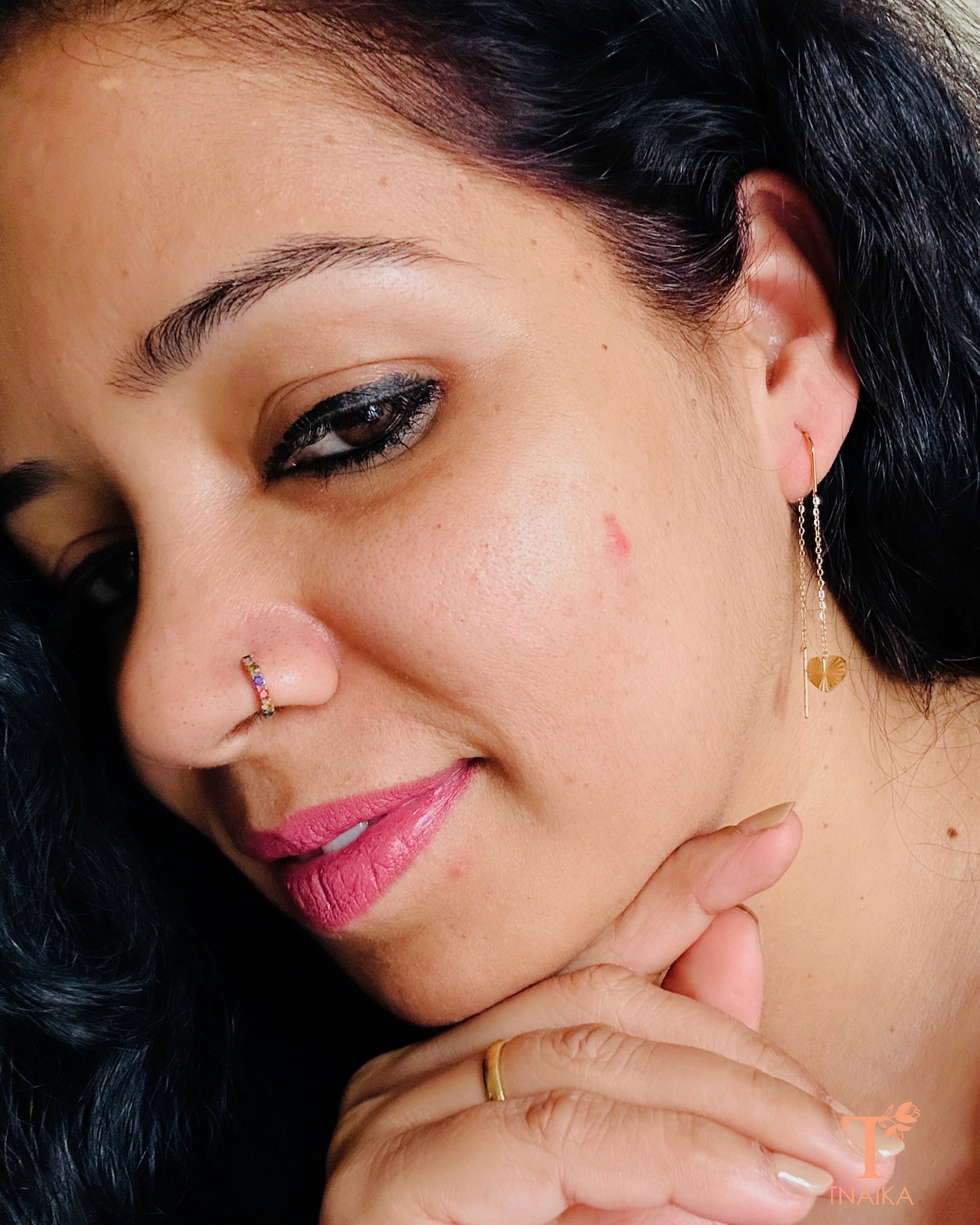 Anti tarnish threader earrings with heart drop design