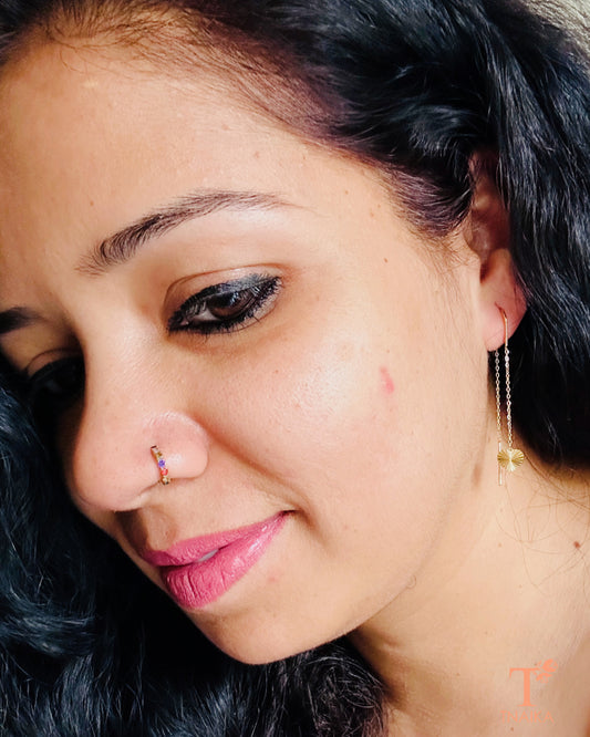 Anti tarnish gold drop earrings with delicate chain detail