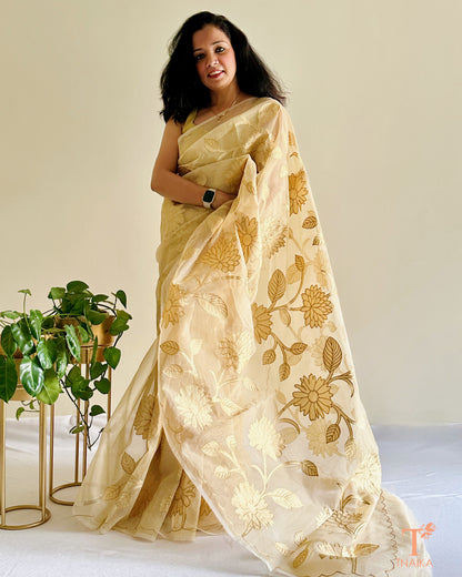 Elegant floral applique organza saree