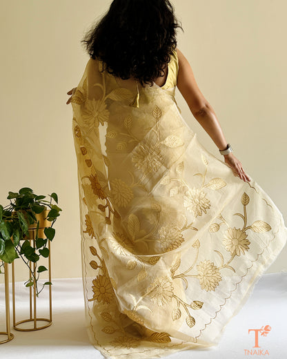 Elegant floral applique organza saree