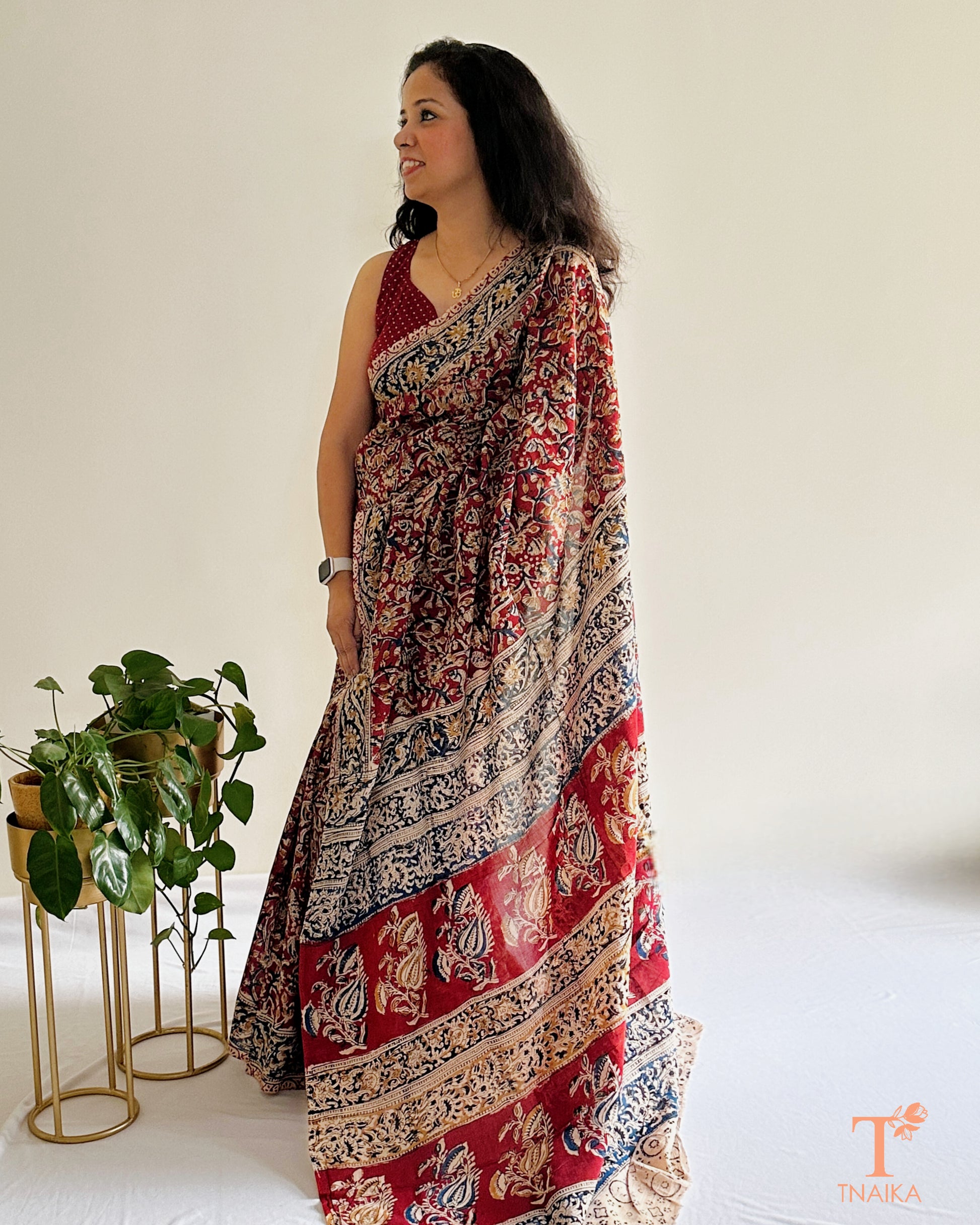 Close-up of Kalamkari handblock print on Chennur silk saree