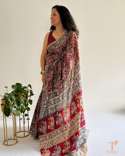 Close-up of Kalamkari handblock print on Chennur silk saree