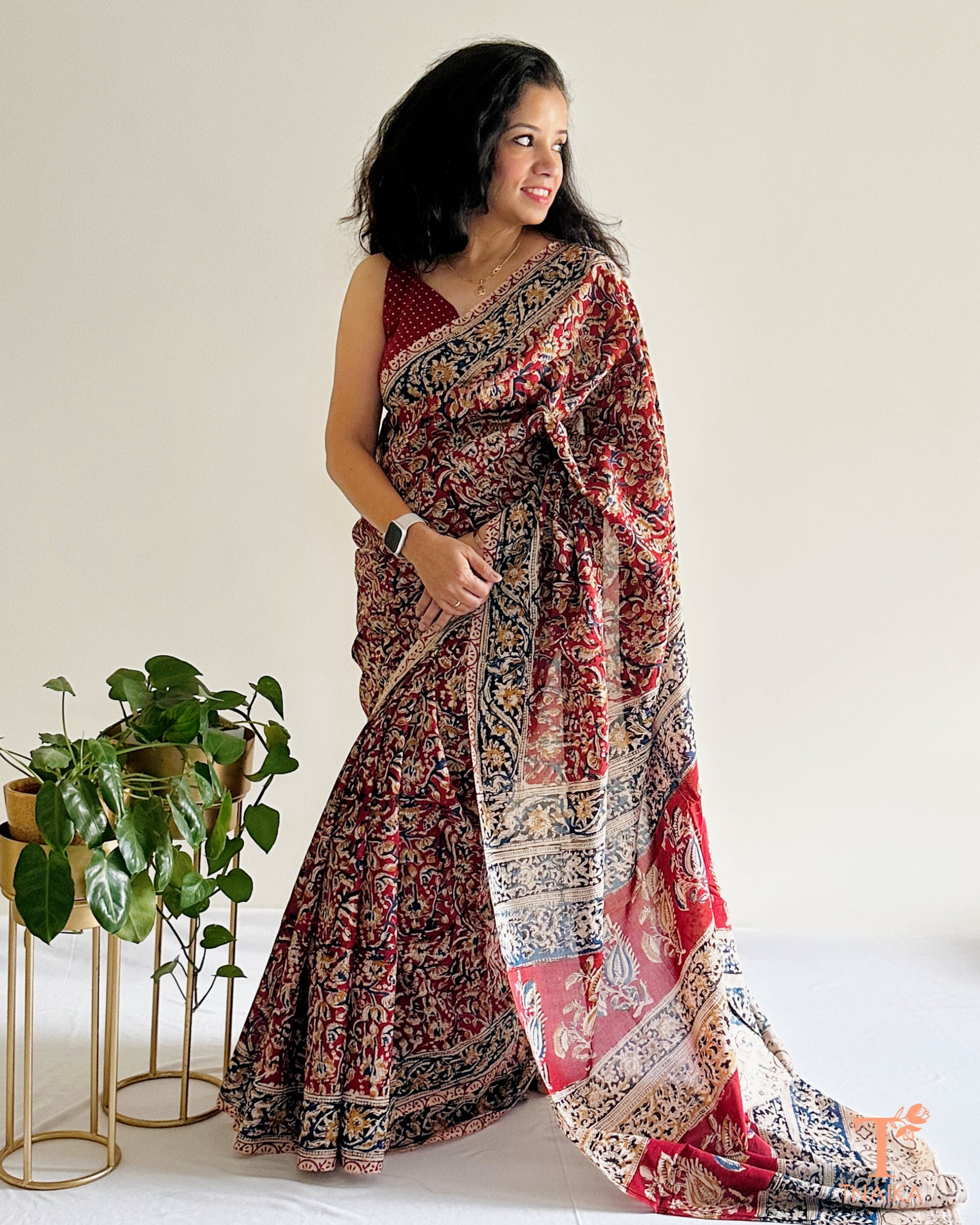 Handblock printed Chennur silk Kalamkari saree with heritage motifs