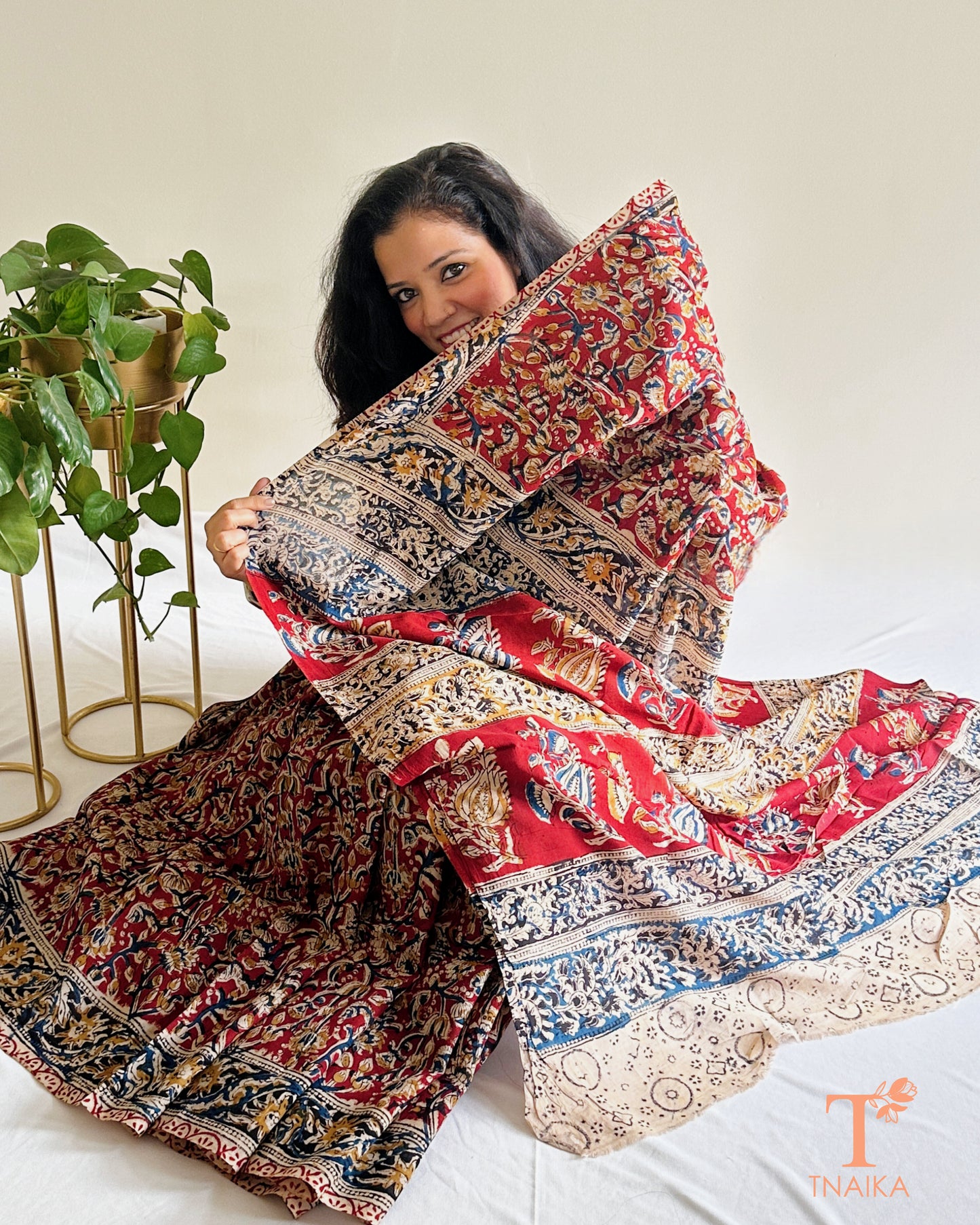 Chennur silk Kalamkari saree in earthy tones with running blouse