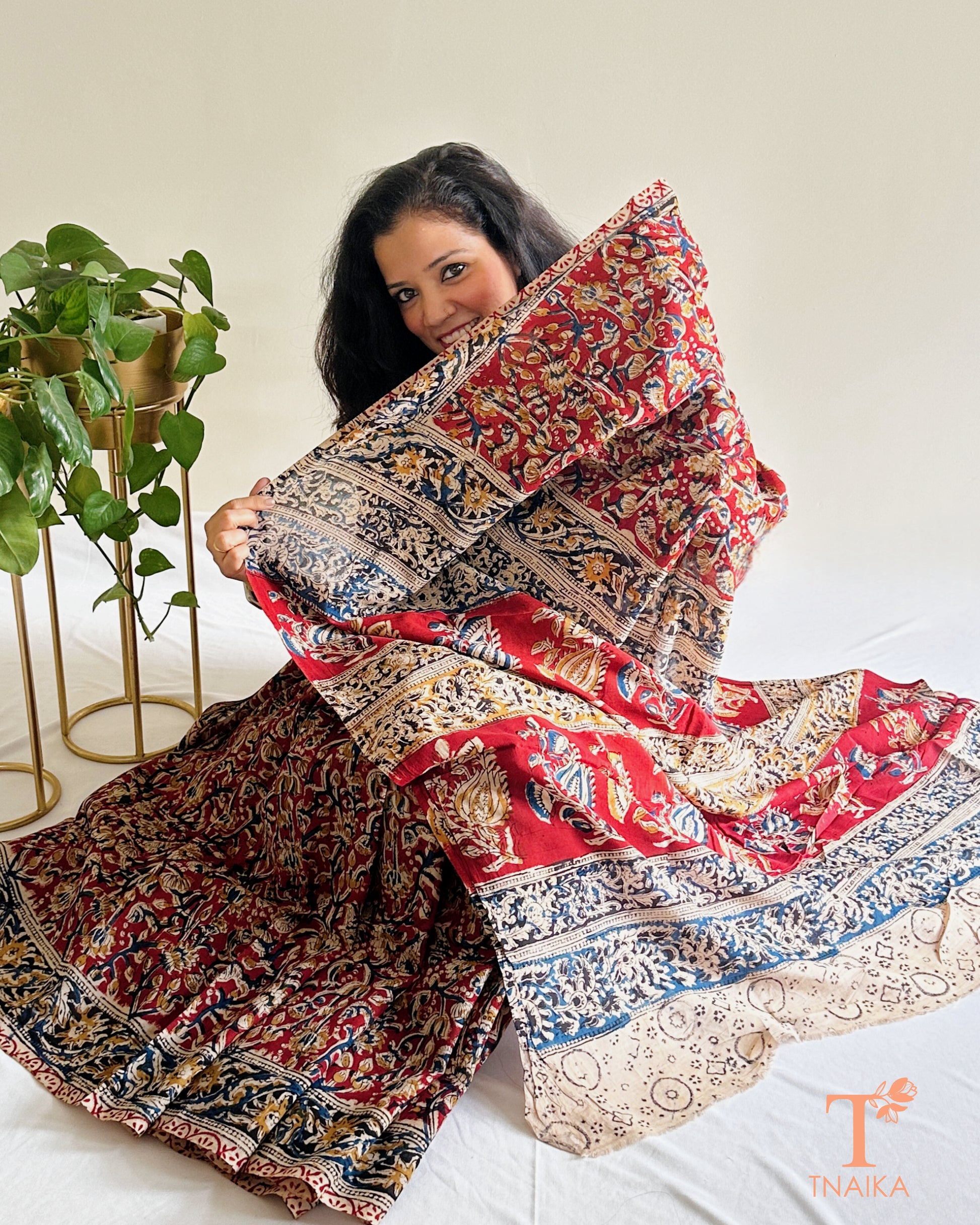 Chennur silk Kalamkari saree in earthy tones with running blouse