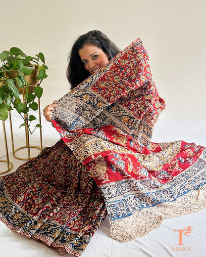 Chennur silk Kalamkari saree in earthy tones with running blouse