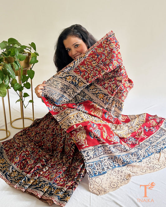 Chennur silk Kalamkari saree in earthy tones with running blouse