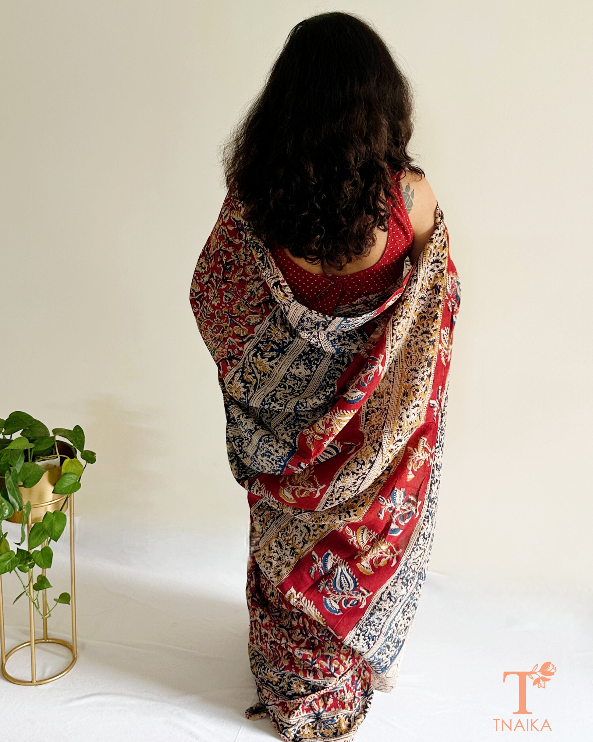 Earth toned Chennur silk Kalamkari saree with traditional handblock print