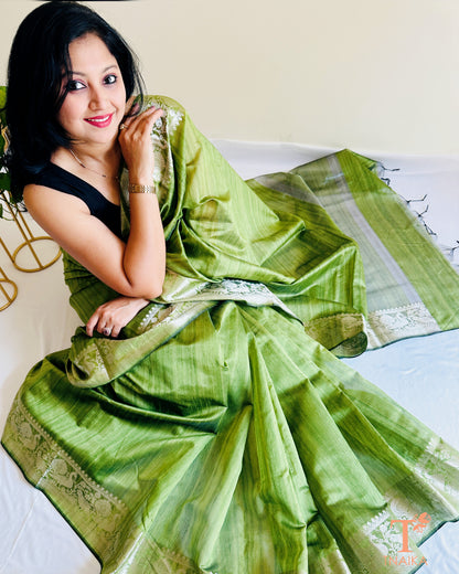 Semi Tussar Silk Vasudha Saree - Green