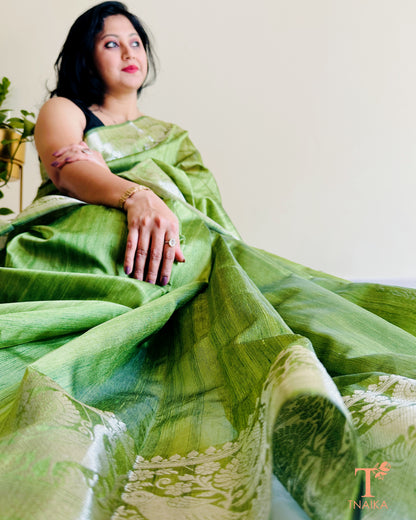 Semi Tussar Silk Vasudha Saree - Green
