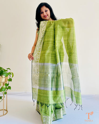 Semi Tussar Silk Vasudha Saree - Green