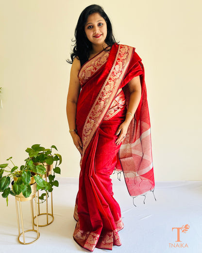 Semi Tussar Silk Vasudha Saree - Maroon