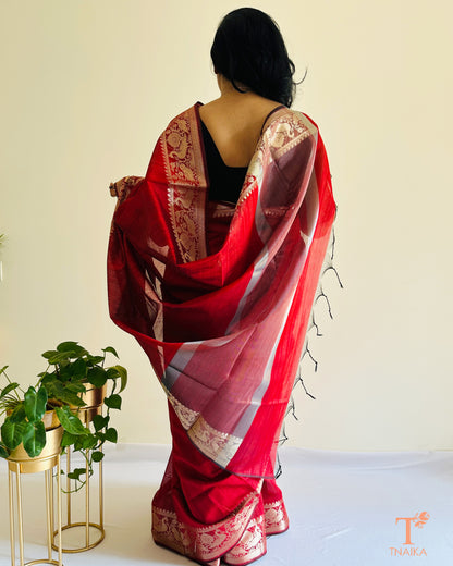 Semi Tussar Silk Vasudha Saree - Maroon