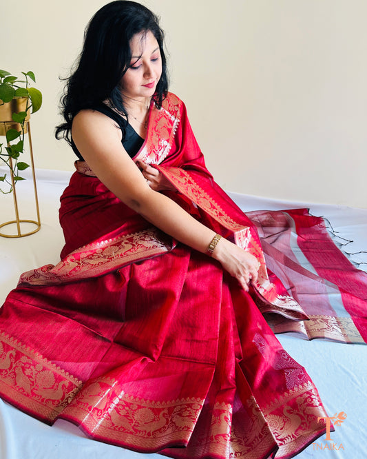 Semi Tussar Silk Vasudha Saree - Maroon