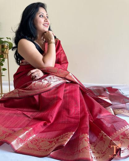Semi Tussar Silk Vasudha Saree - Maroon