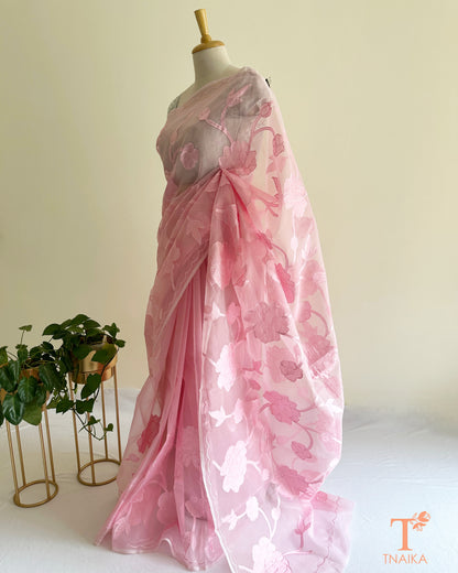 Premium organza saree with scalloped border