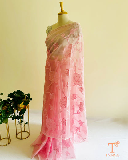 Elegant floral applique organza saree