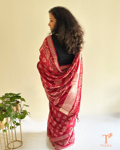 artisan cotton slub linen saree with traditional motifs