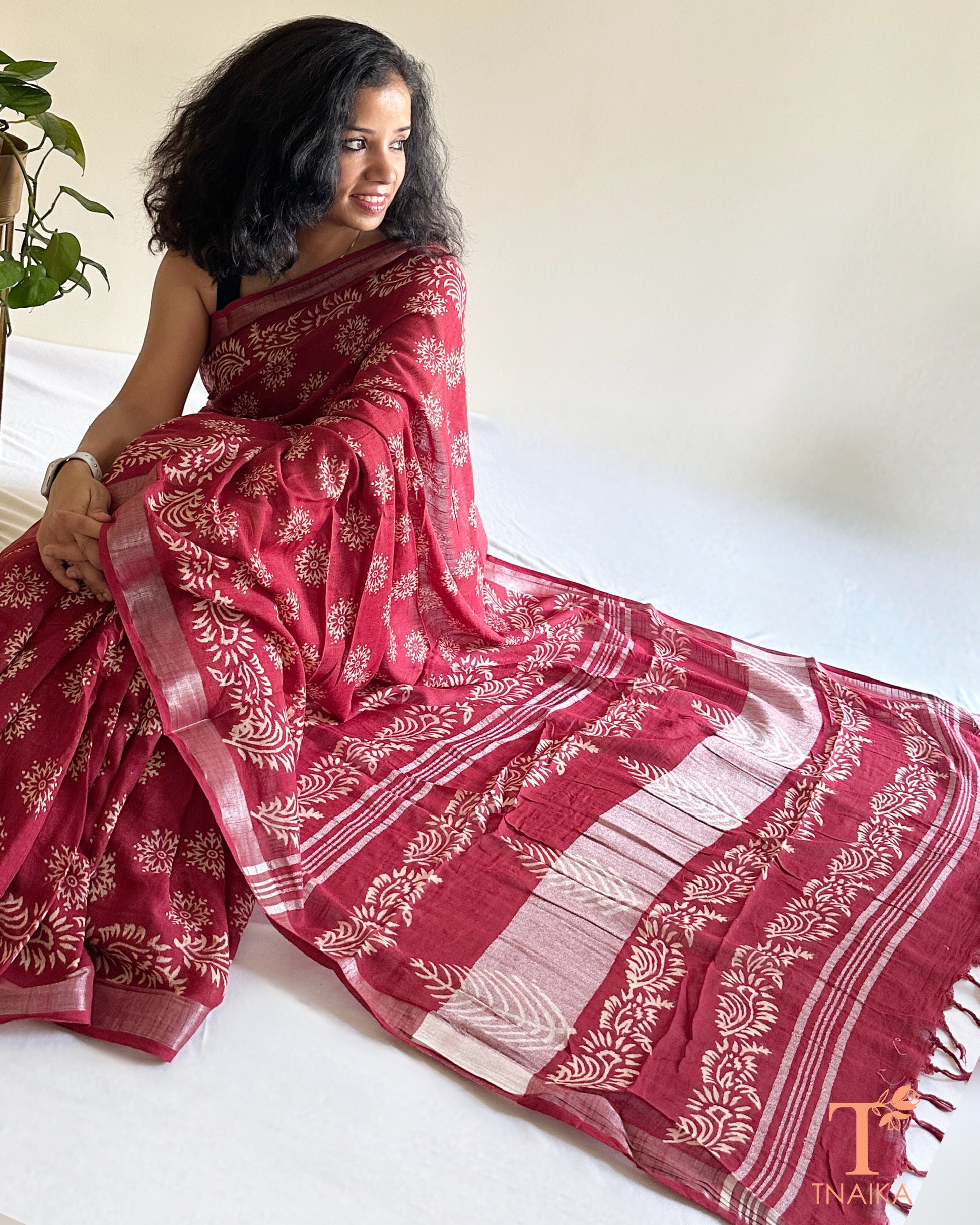 handcrafted natural dye linen blend saree