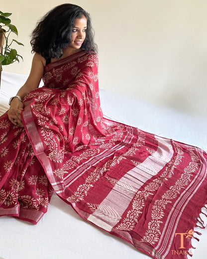 handcrafted natural dye linen blend saree