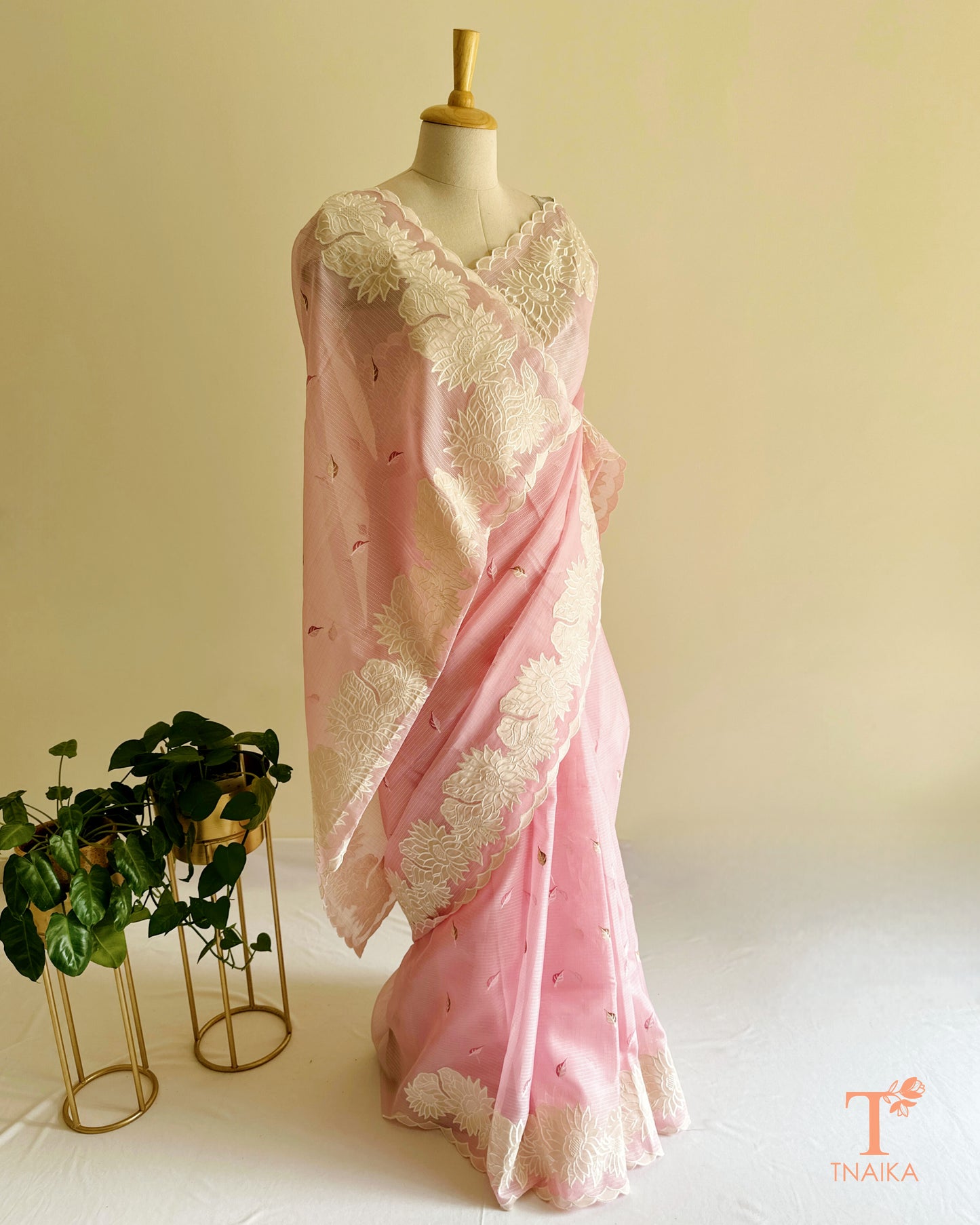 Pink Kota silk saree with Parsi applique border