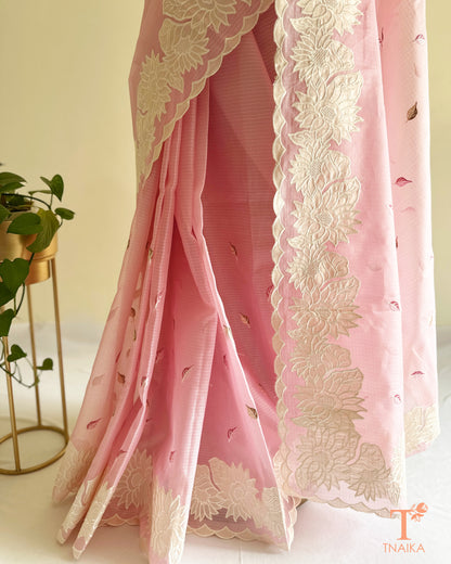 Lightweight Kota silk saree with scalloped border
