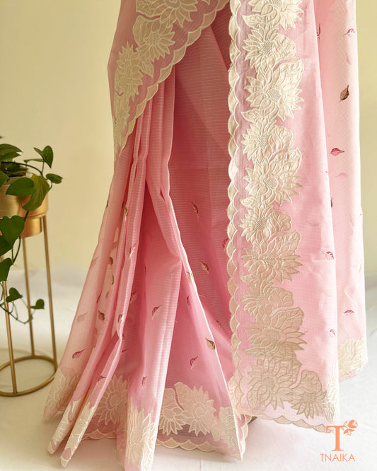 Lightweight Kota silk saree with scalloped border