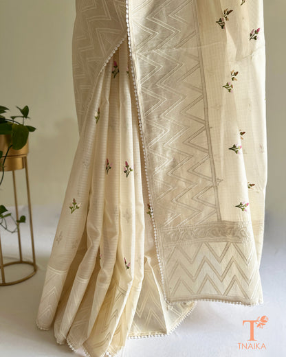 Kota Silk Gulbuta Ivory Saree