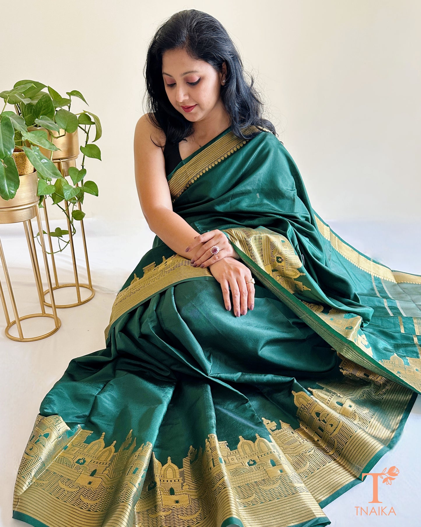 luxury crepe silk saree with woven heritage motifs