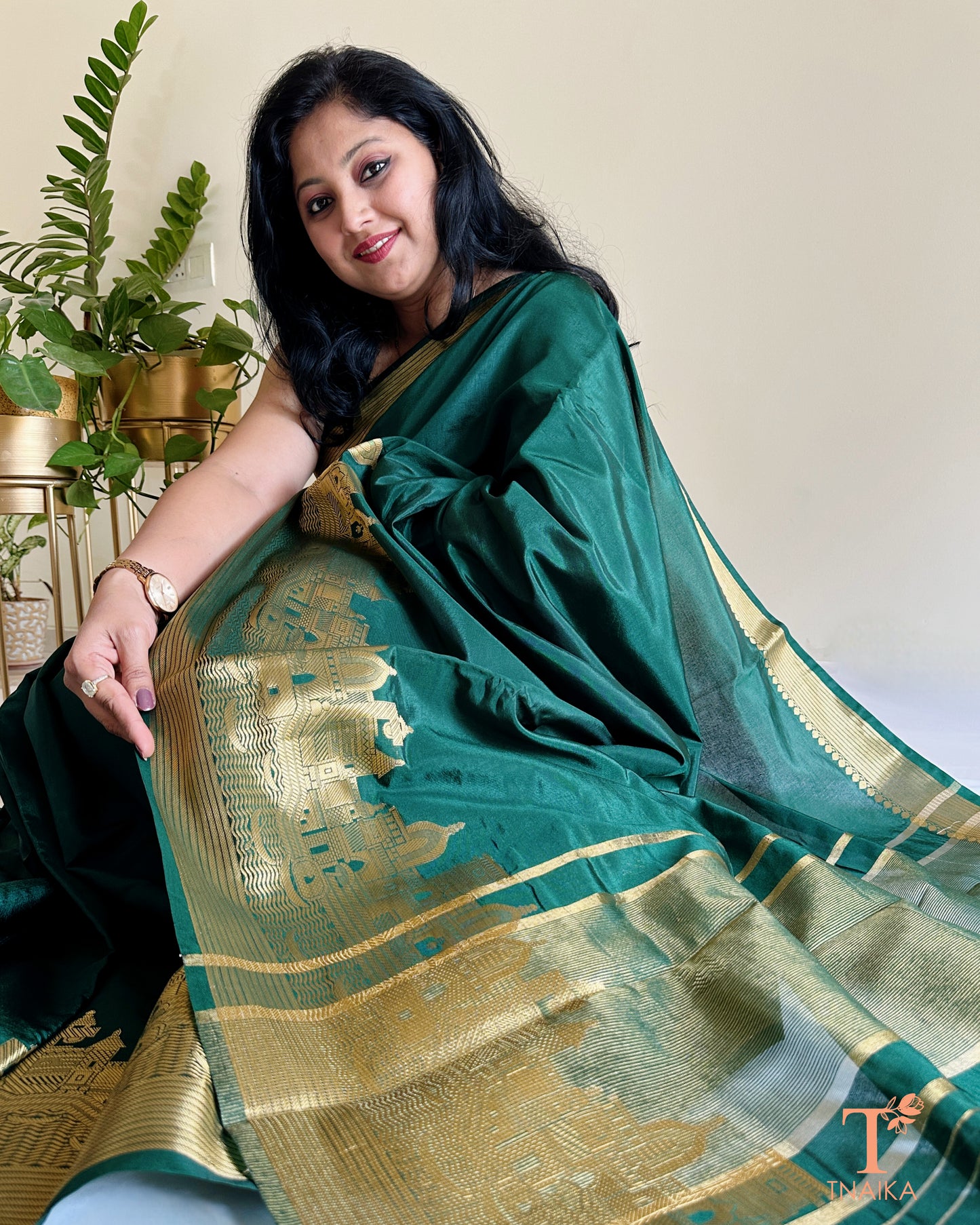 traditional emerald green silk saree