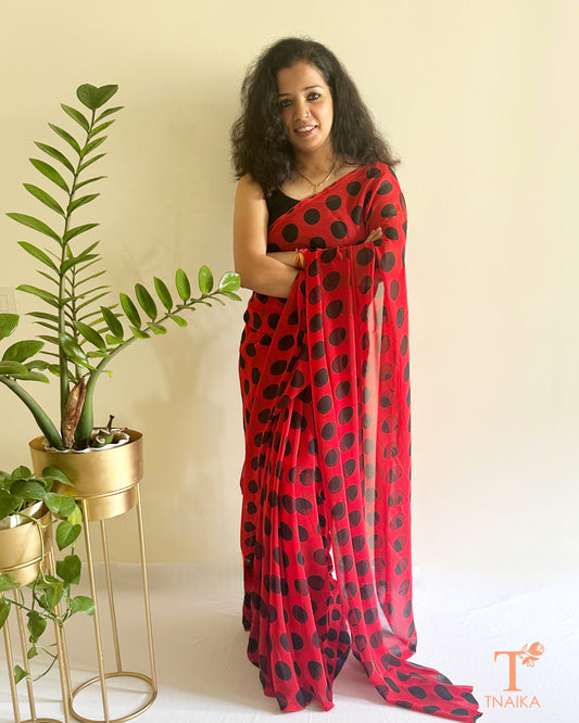 bold polka dot saree georgette fabric