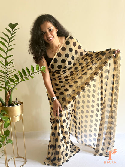bold polka dot saree georgette fabric