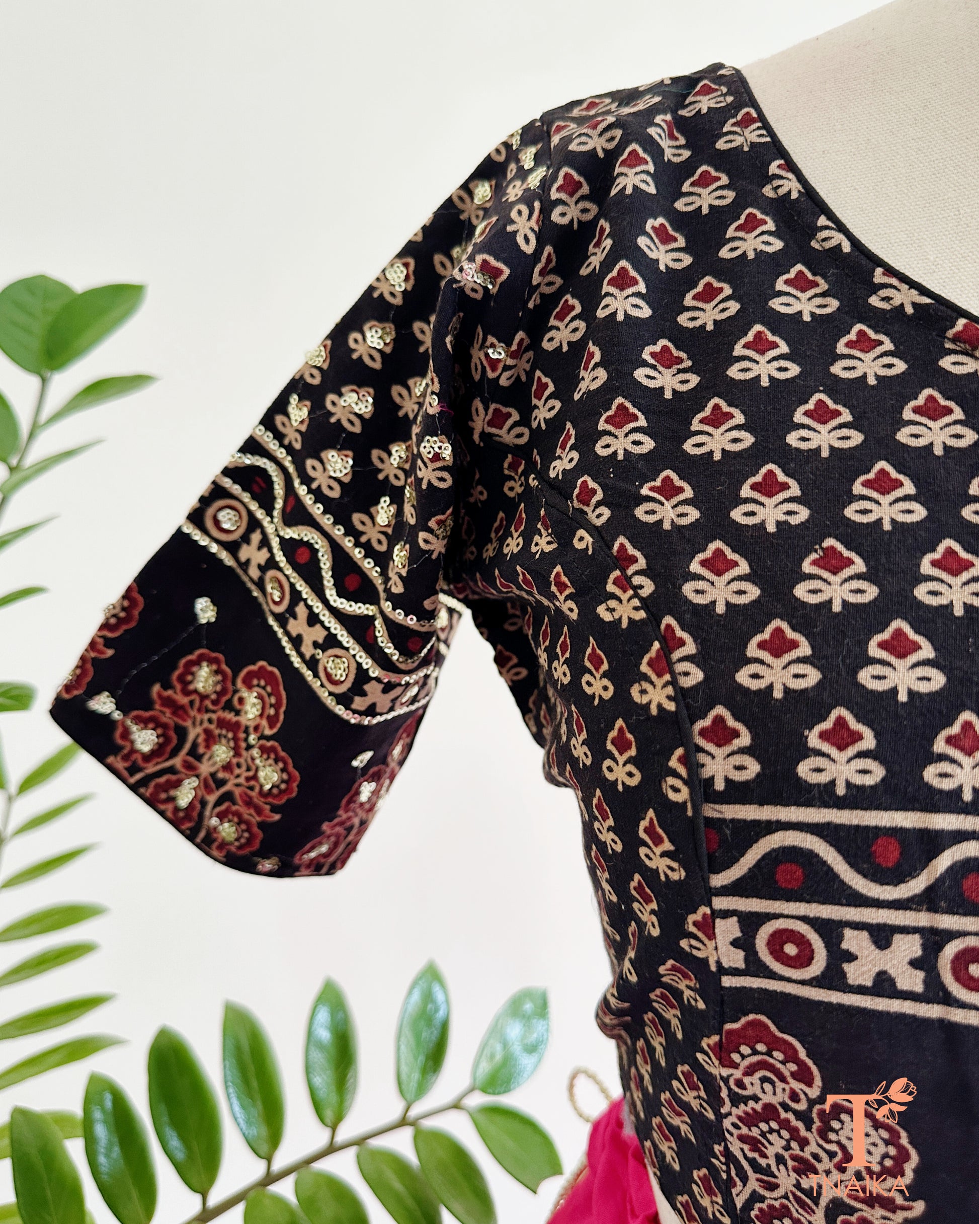 ajrakh blouse back tie up tassel design